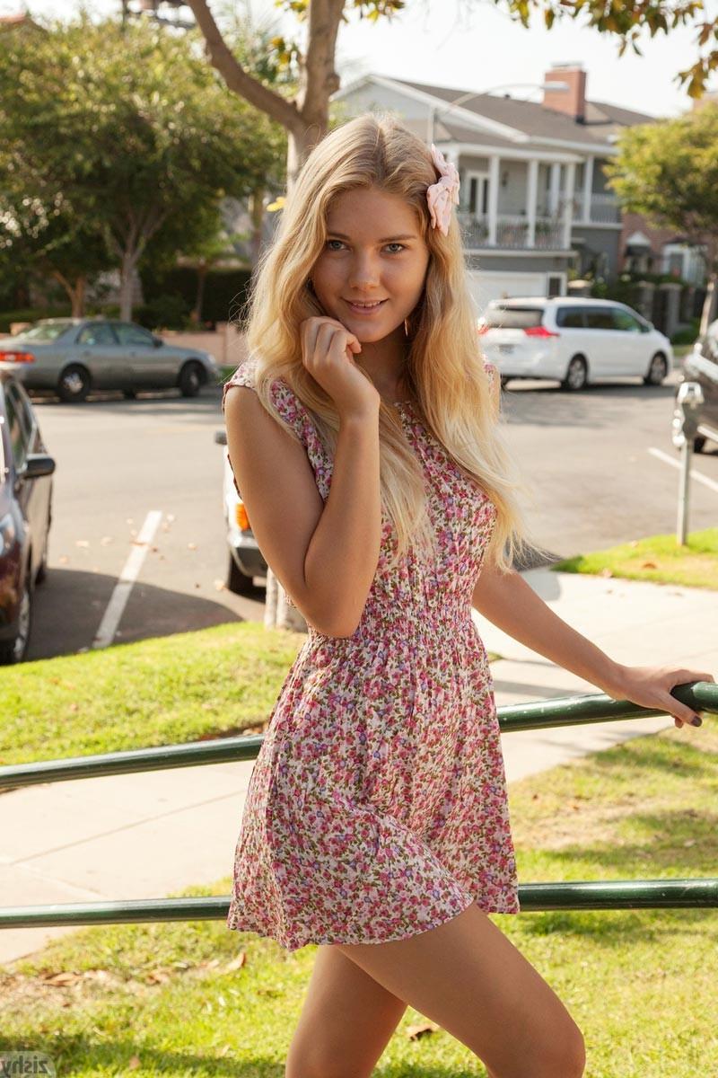 12P Blonde amateur in a red dress