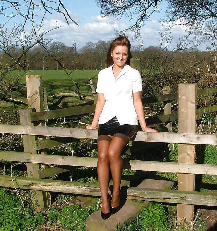 15P Amateur stocking model posing in the nature
