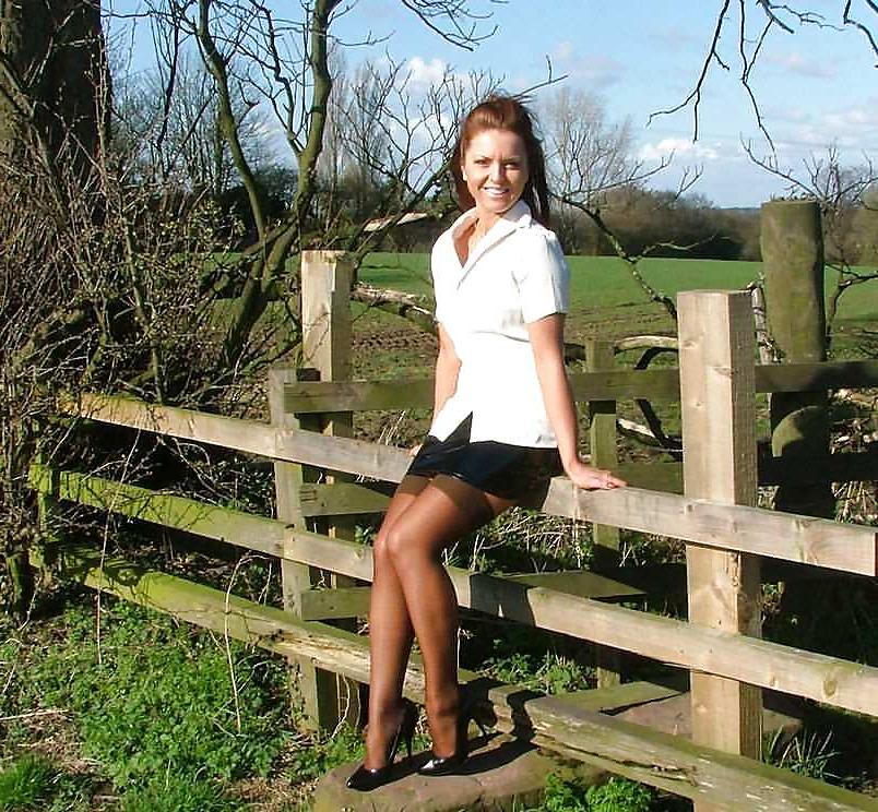 15P Amateur stocking model posing in the nature
