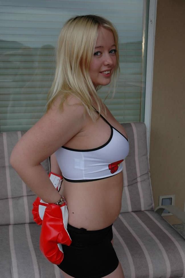 15P Curvy blonde amateur in tight boxer shorts stripping