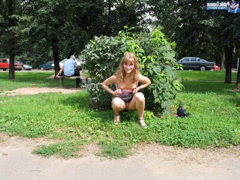 15P Blonde shows her pussy and small titties in public