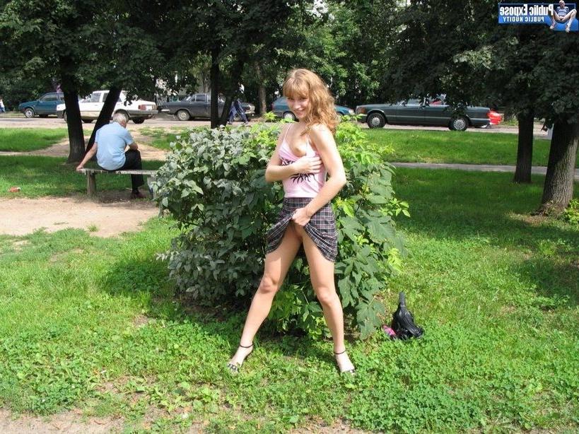 15P Blonde shows her pussy and small titties in public