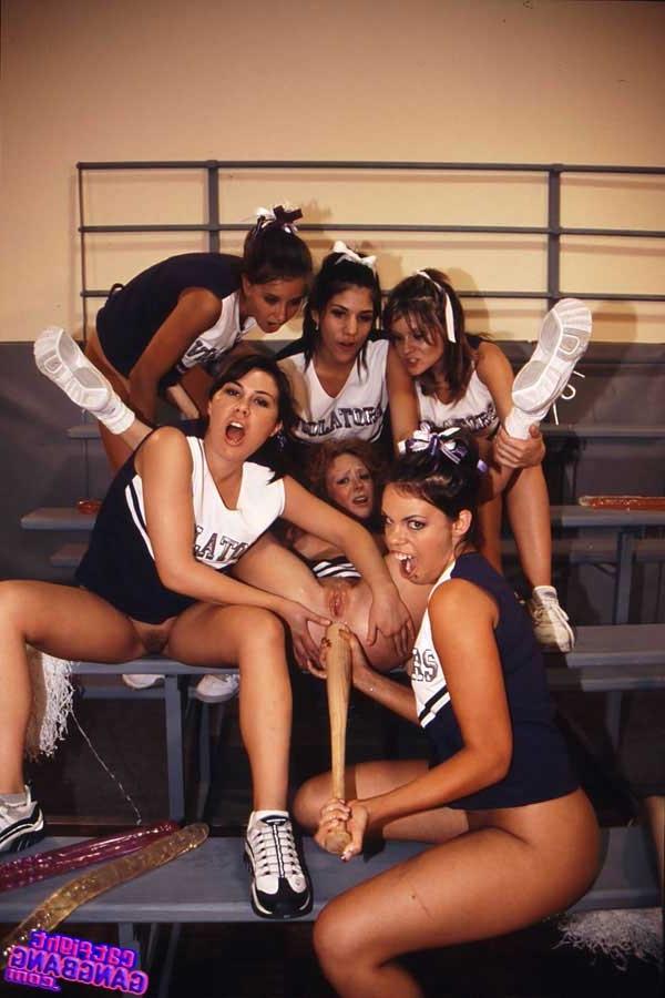 15P Lesbians cheerleaders in gangbang sex with big toys