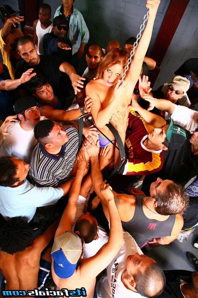 16P Redhead in facial gangbang receiving cumshots