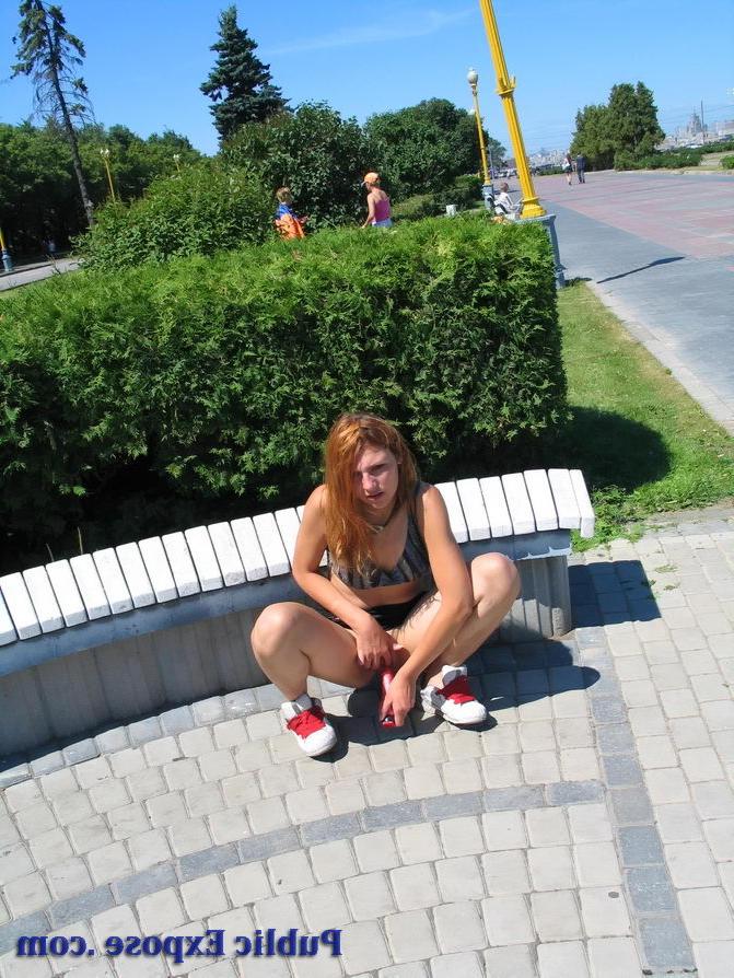 15P Small titted amateur cutie toys her cunt in public