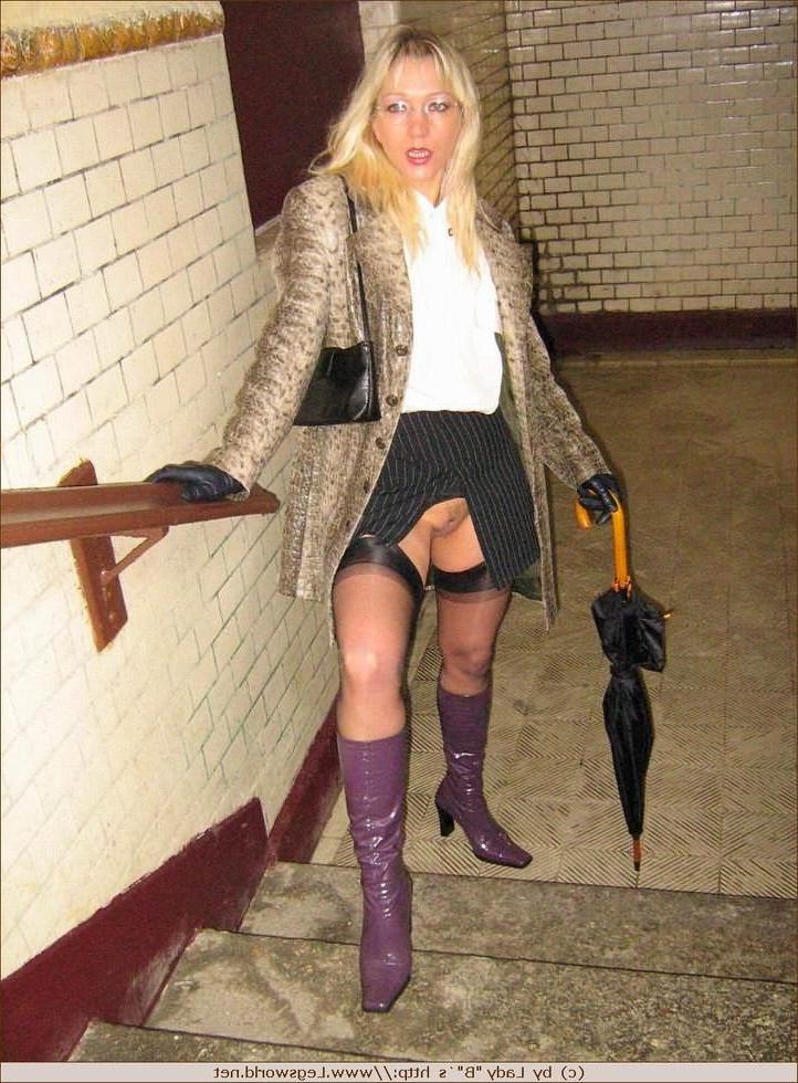 12P Blonde amateur in stockings posing in public