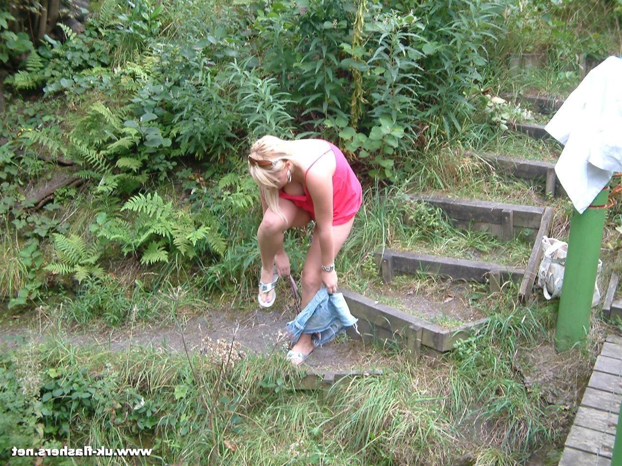 16P Amateur exhibitionist Lena stripping nude in public and blonde busty babes outdo