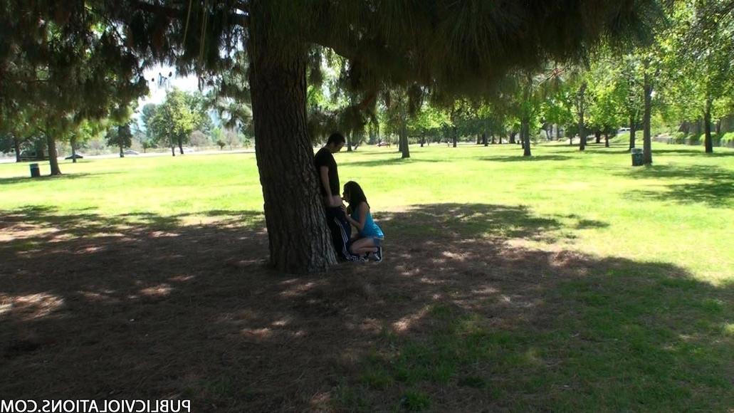 16P Horny brunette babe having sex in a public park