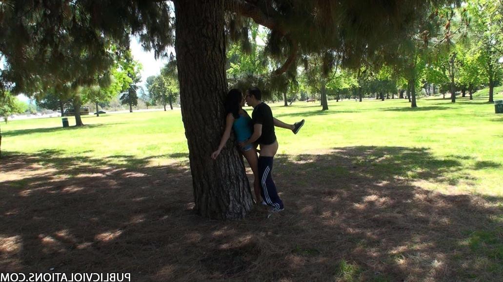 16P Horny brunette babe having sex in a public park