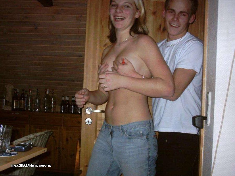 15P Homemade pix of drunk amateur GF topless in thong