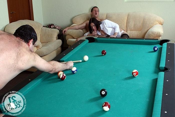 16P Romana brunette amateur in stockings fucked by two snooker guys