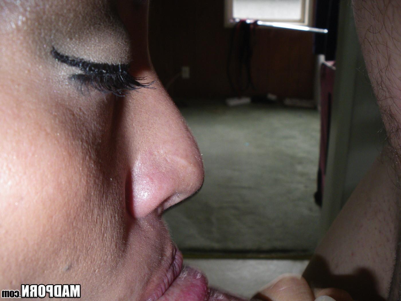 14P Latina amateur gags on her BF's cock and takes a cumshot to the face