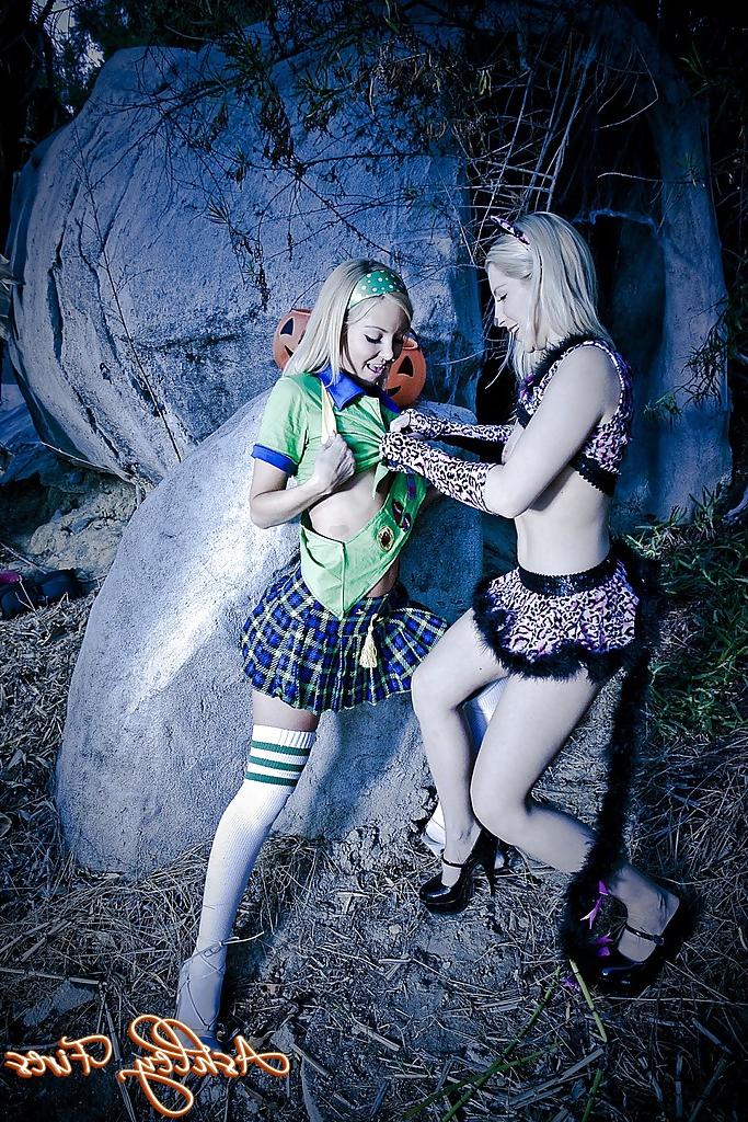 16P Amateur chicks Aaliyah Love and Ashley Fires going girl on girl in skirts