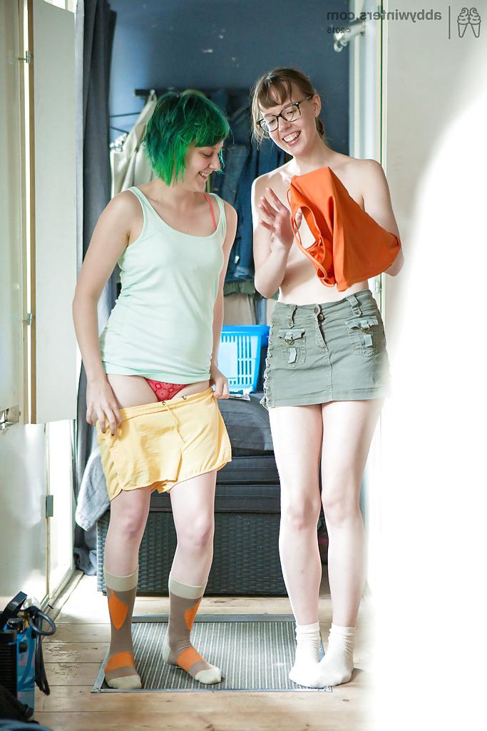 16P Gorgeous lesbian teens Bobbie and Mila dressing up after having sex