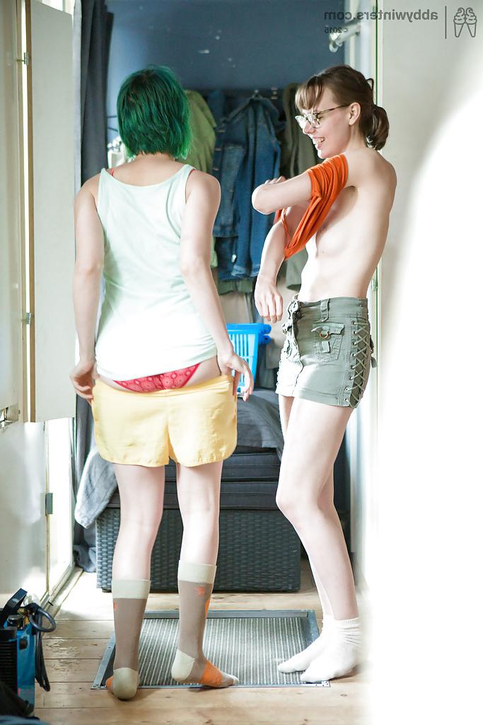 16P Gorgeous lesbian teens Bobbie and Mila dressing up after having sex