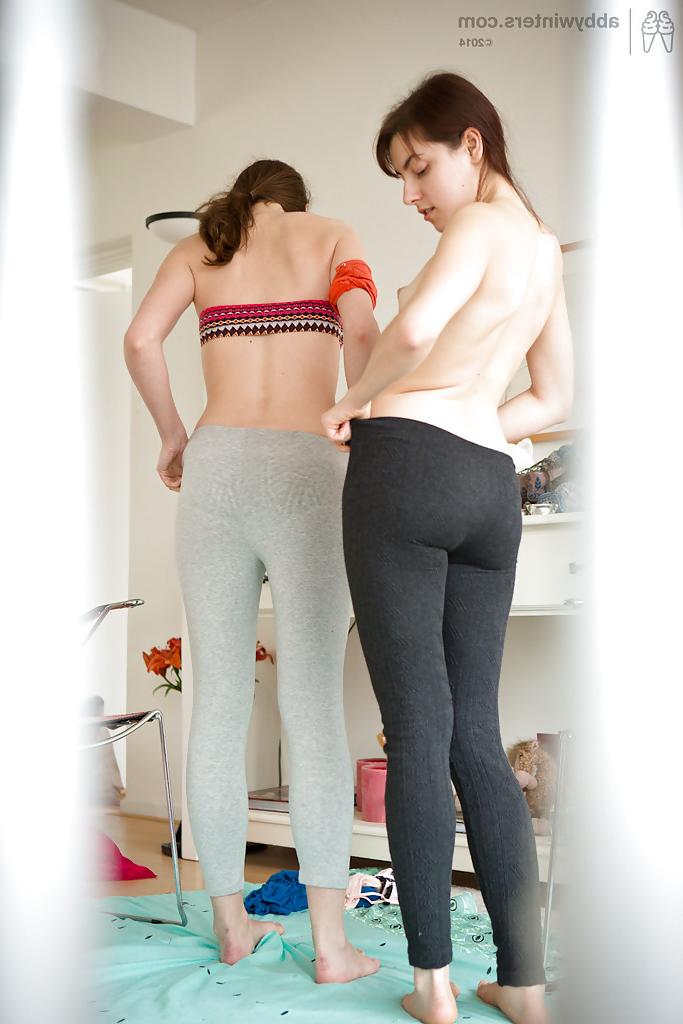 16P Barefoot lesbian girls Mila and Sasha M pull on underwear after sex