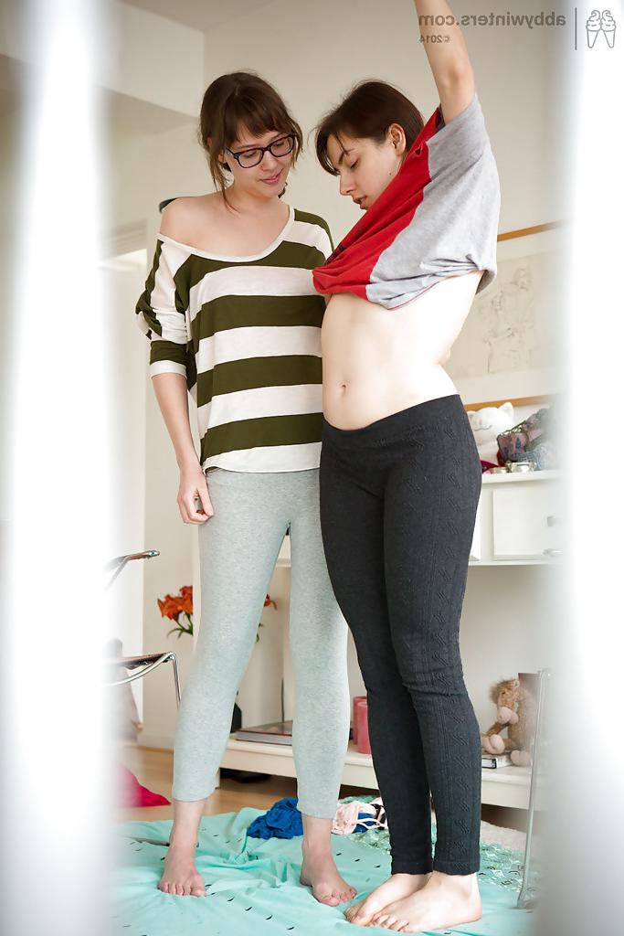 16P Barefoot lesbian girls Mila and Sasha M pull on underwear after sex