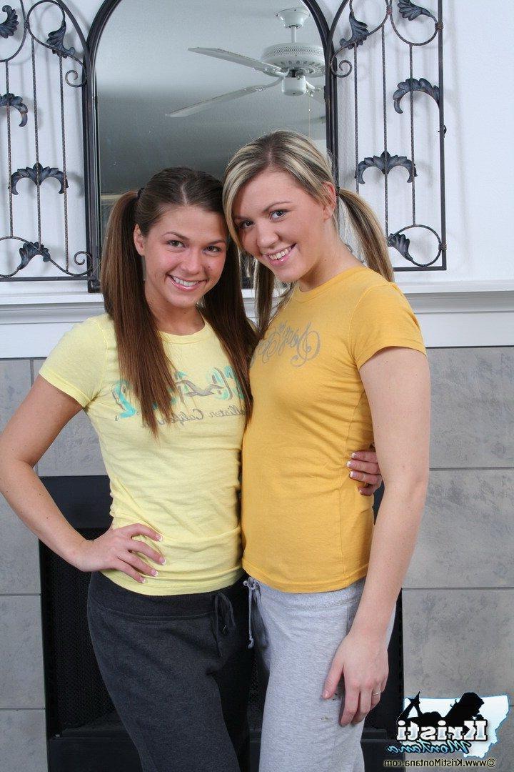 15P Pictures of teen porn girl Kristi Montana getting some hot lesbian action in bed