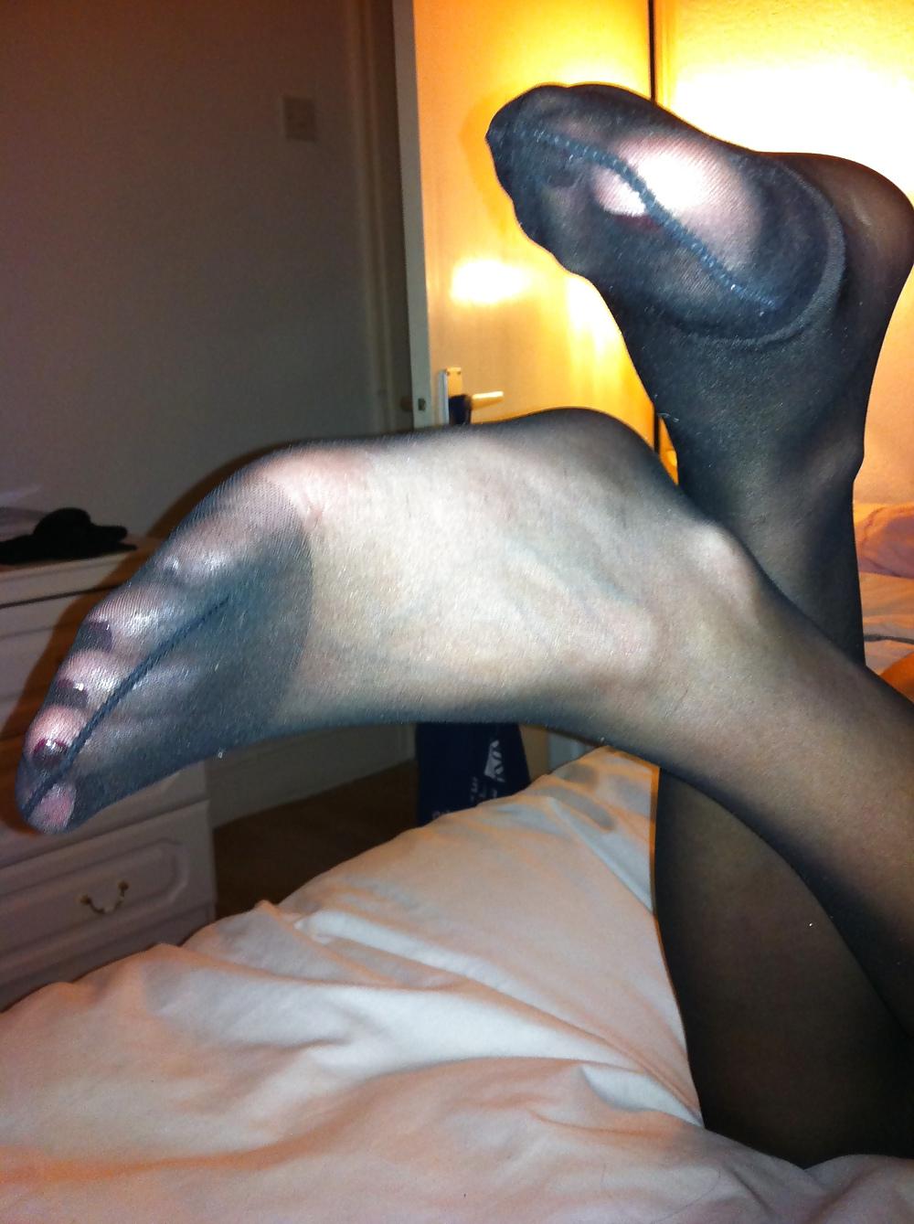 20P Her sexy stocking feet i coverd in my cum