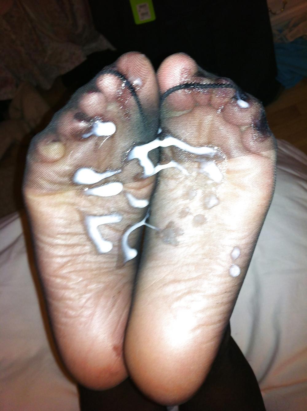 20P Her sexy stocking feet i coverd in my cum