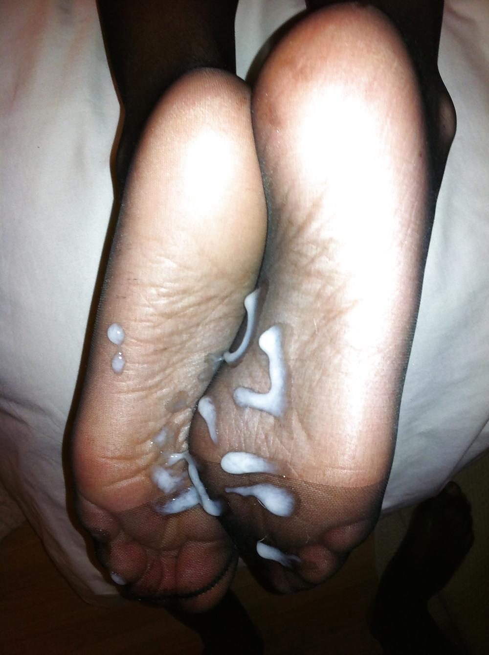 20P Her sexy stocking feet i coverd in my cum