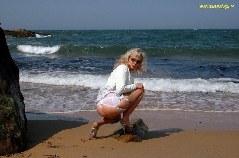 12P Blonde amateur milf in nylons on the beach