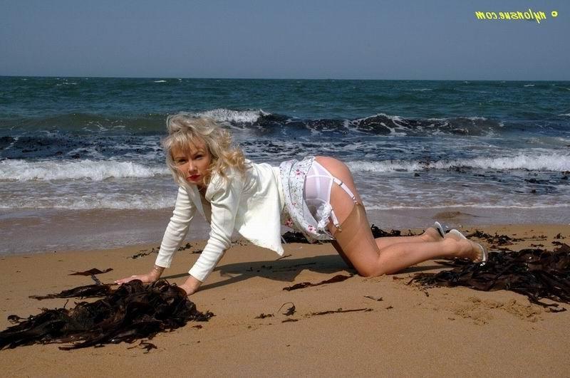 12P Blonde amateur milf in nylons on the beach