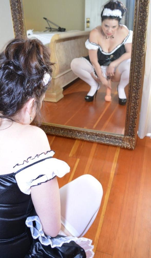 25P French maid MILF with giant dildo