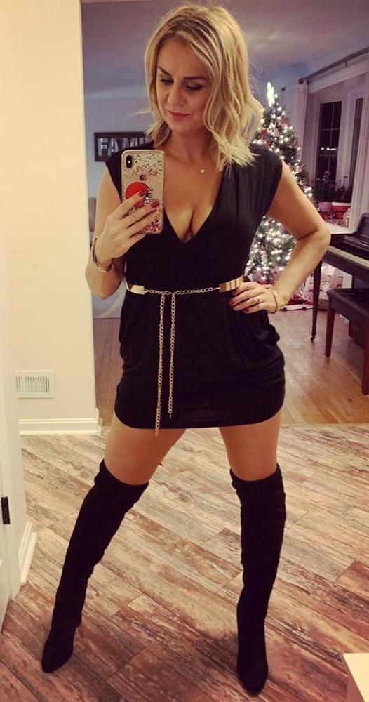 25P Hot amateur mom Jill in short dress and knee boots