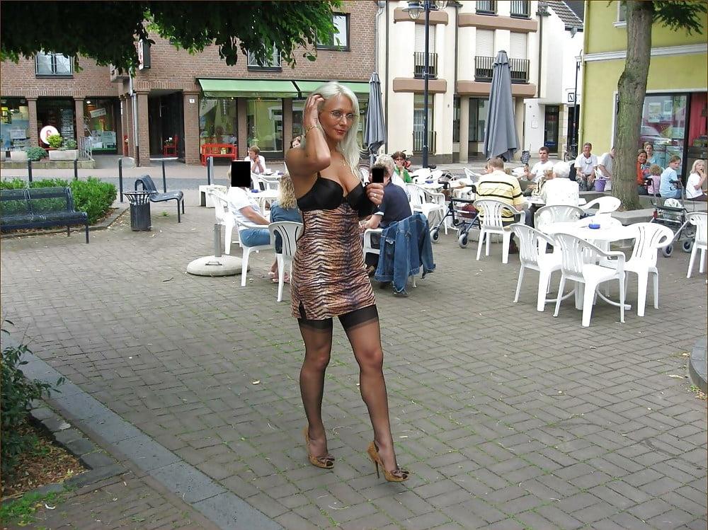 15P sexy milf outdoors in black seamed stockings