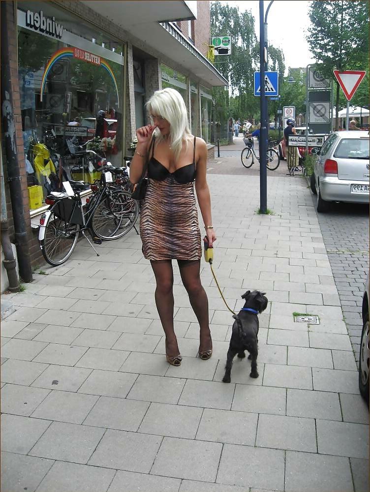 15P sexy milf outdoors in black seamed stockings