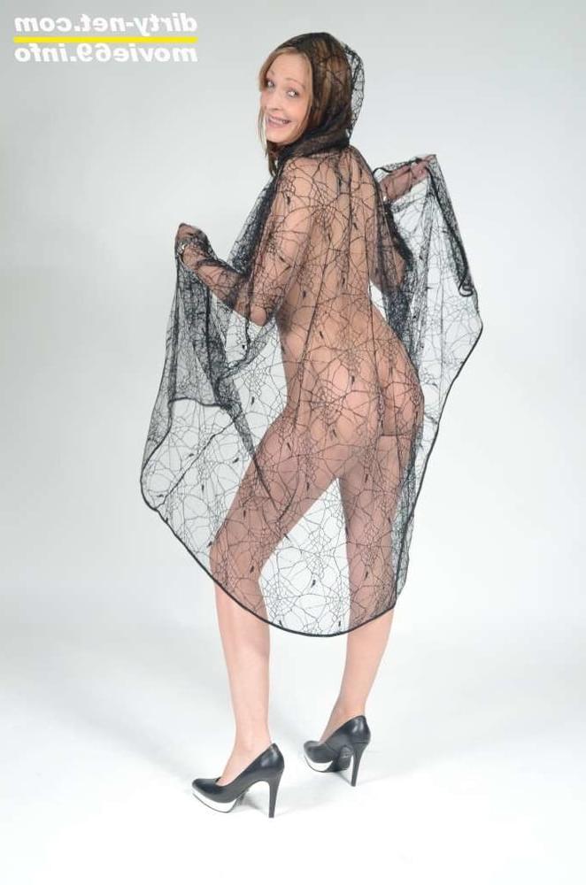 25P MILF Lea Blow waering a see-through cape and high heels