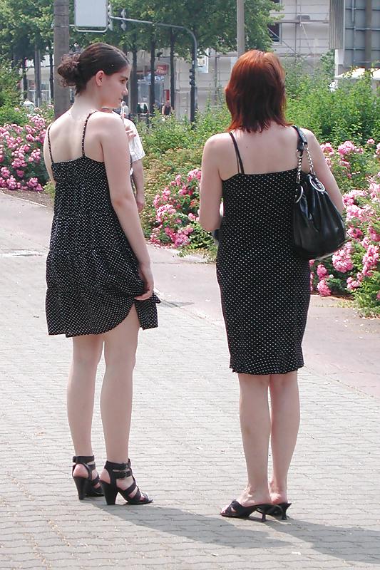 5P German mum and daughter's friend walk in dress and sexy shoes - 2010
