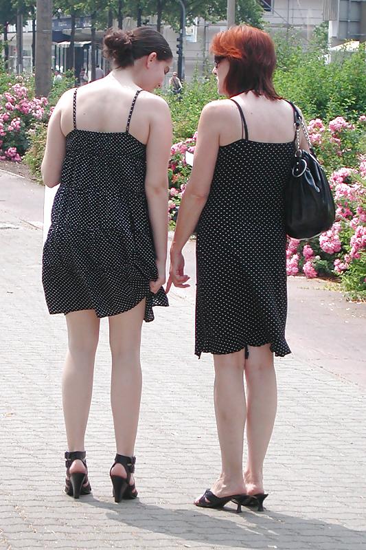 5P German mum and daughter's friend walk in dress and sexy shoes - 2010