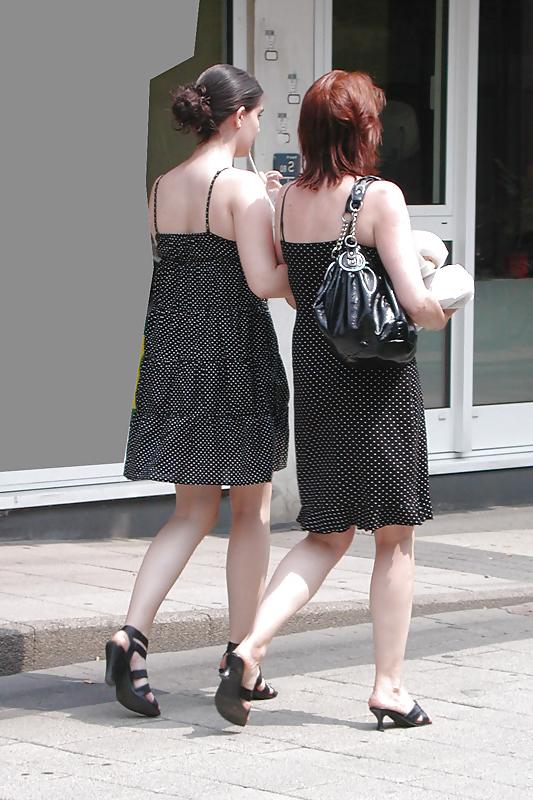 5P German mum and daughter's friend walk in dress and sexy shoes - 2010