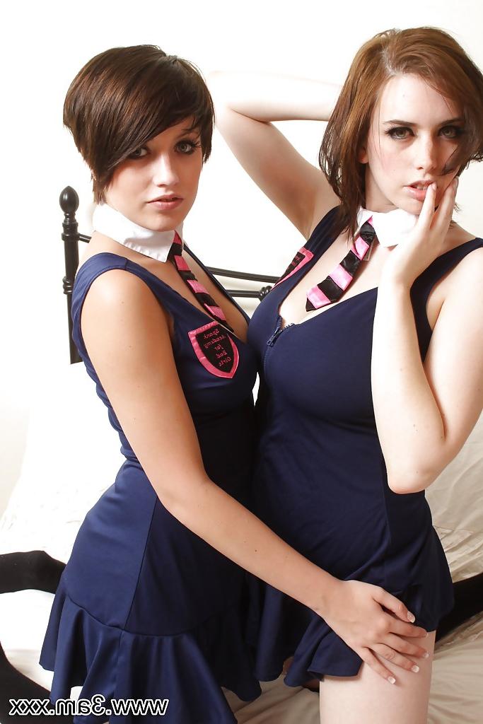 16P Brunette schoolgirls Louisa Lockharta and Natalie experiment with dyke sex