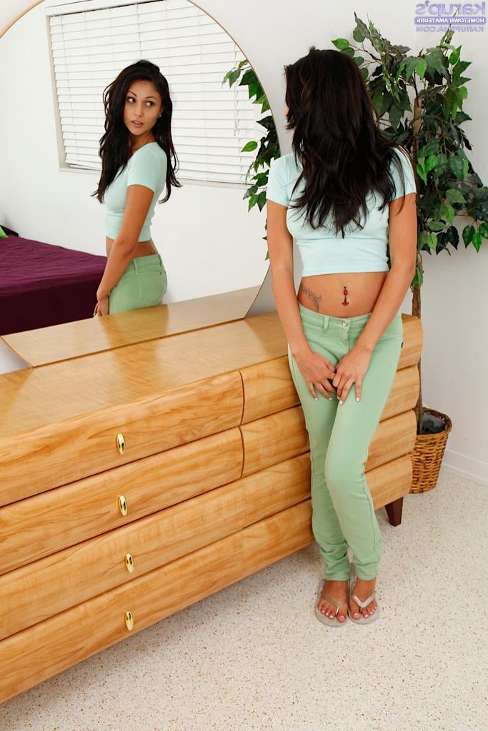 16P Amateur teen Ariana Marie stripping naked out of denim jeans