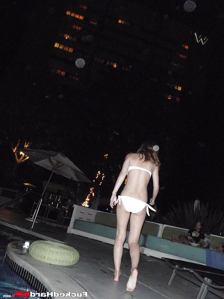 16P Flirtatious amateur teen Karina flashes her tasty tits and shaved cunt