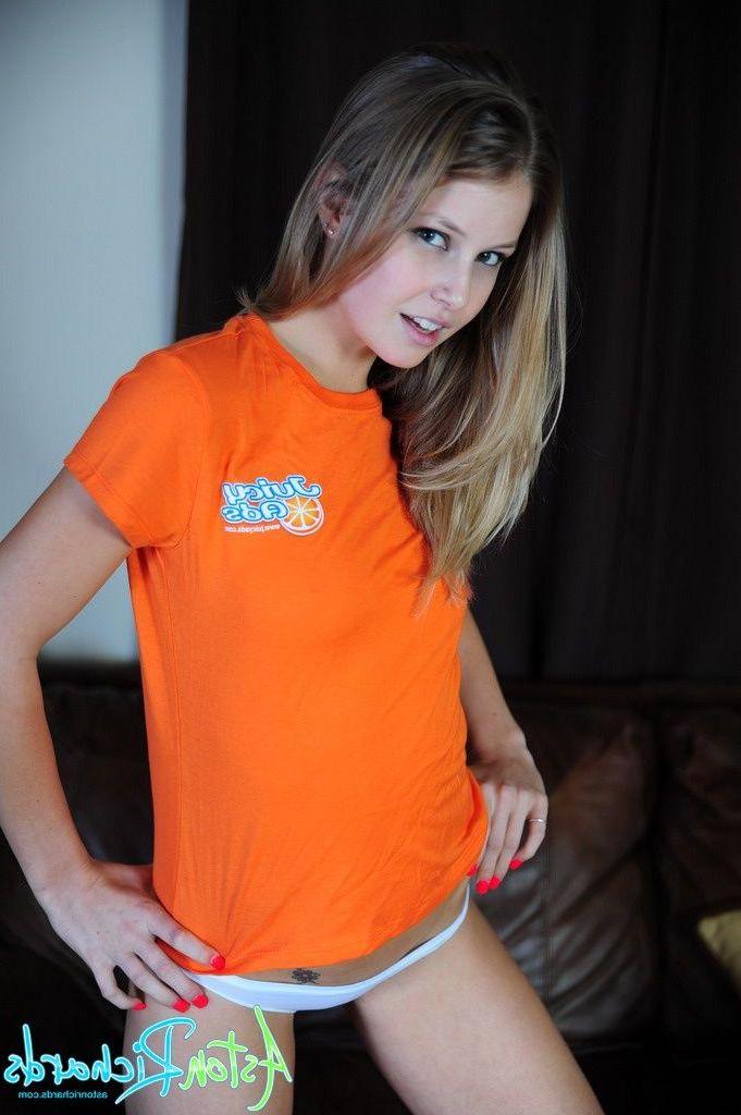 15P Pictures of teen Aston Richards teasing in an orange shirt