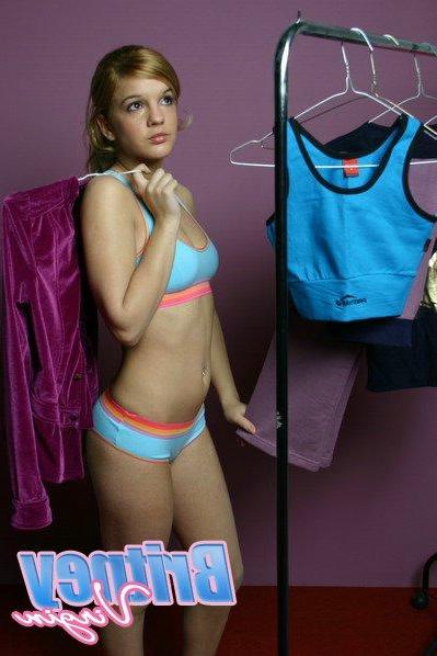 16P Pictures of teen hottie Britney Virgin trying on different clothes