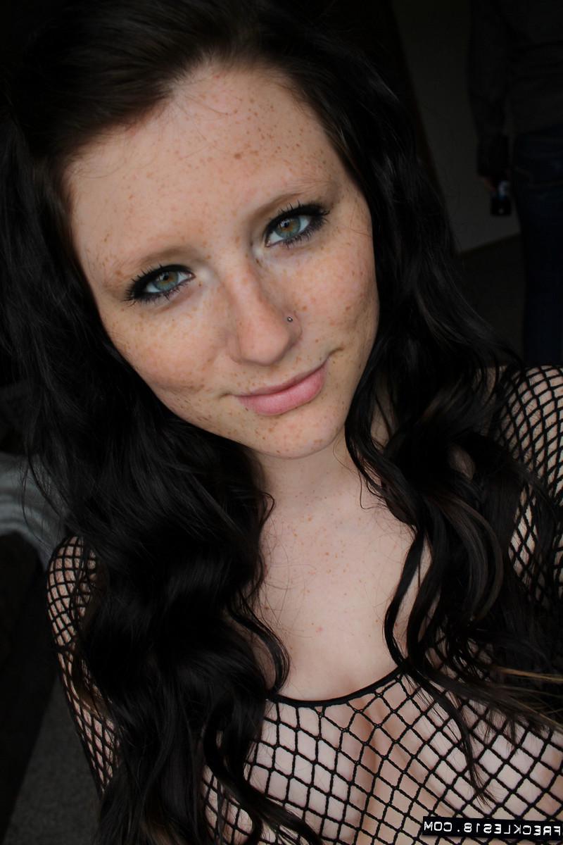 12P Sexy amateur girl Freckles 18 teases in her black mesh dress