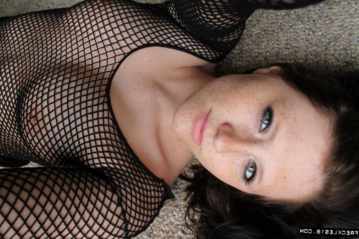 12P Sexy amateur girl Freckles 18 teases in her black mesh dress