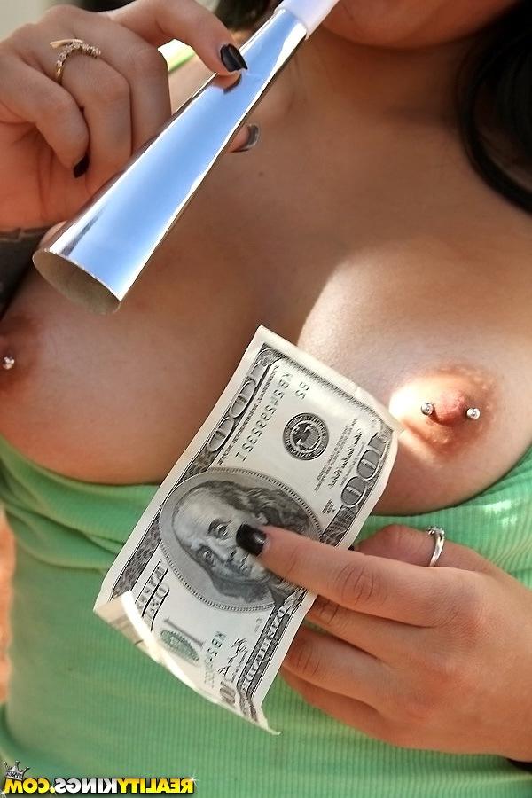 16P Frisky latina shows off her boobies with pierced nipples for some extra cash