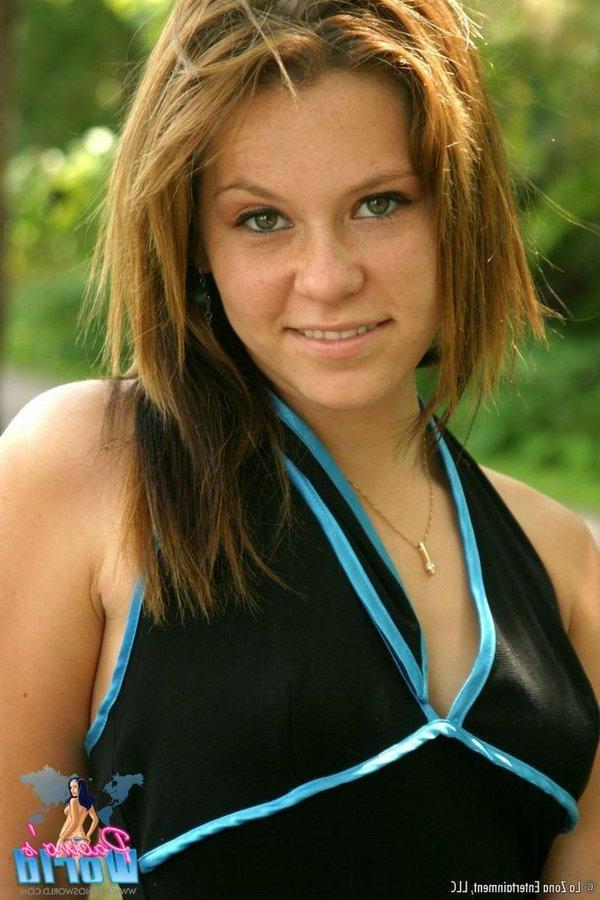 15P Pictures of Natalie exposing her perky tits and tight teen pussy for you outside