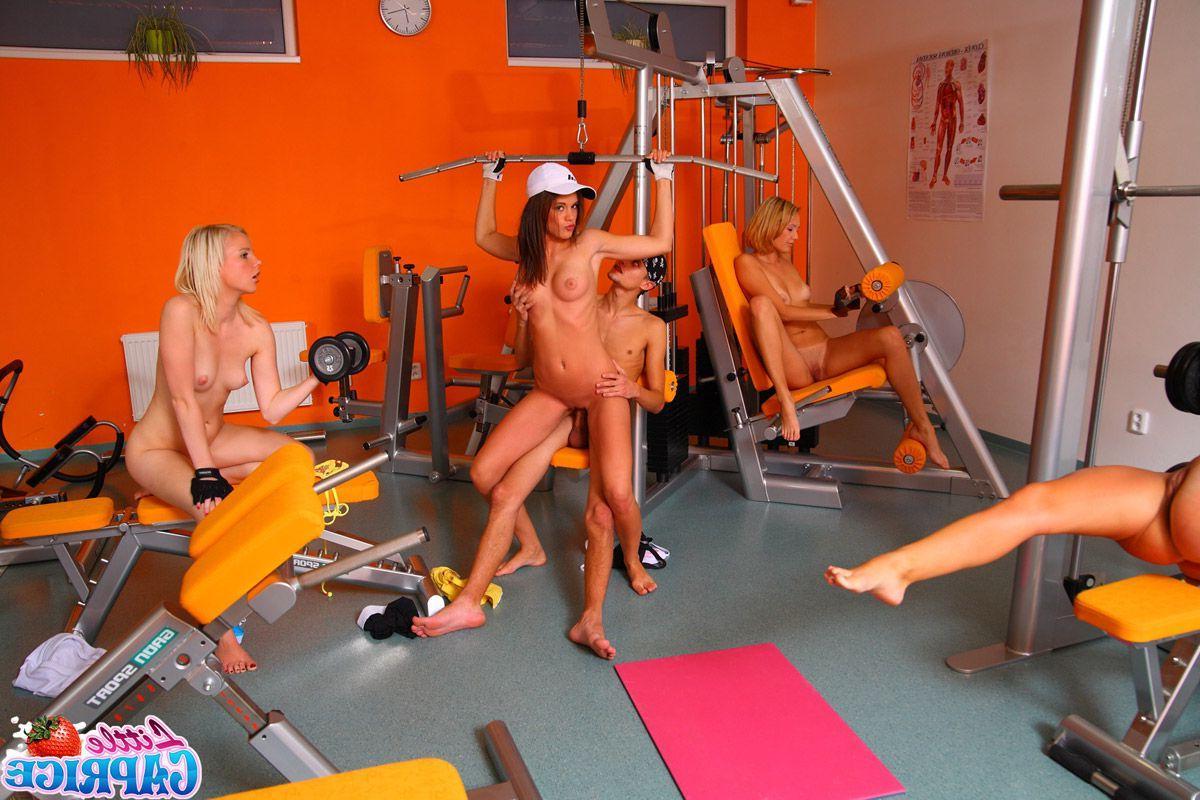 15P Pictures of teen Little Caprice enjoying an orgy in a gym