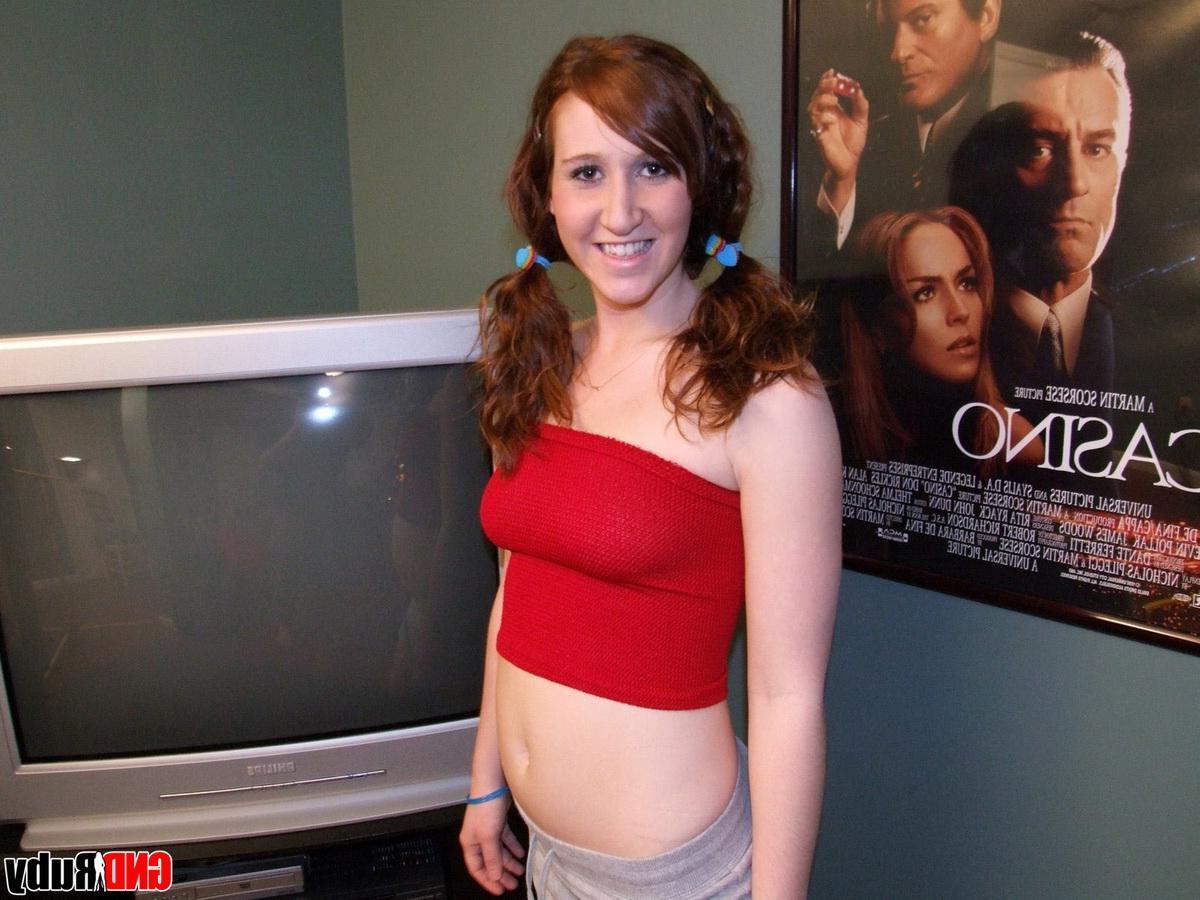 12P Ruby isnt shy as she strips out of her skimpy red tube top teasing with her perky tits
