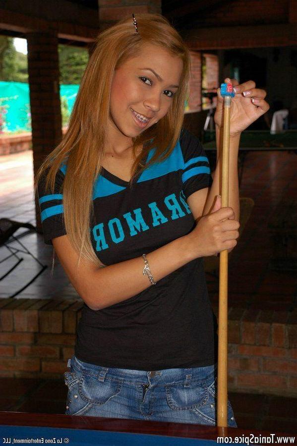 15P Pictures of teen Tania Spice stripping on a pool table