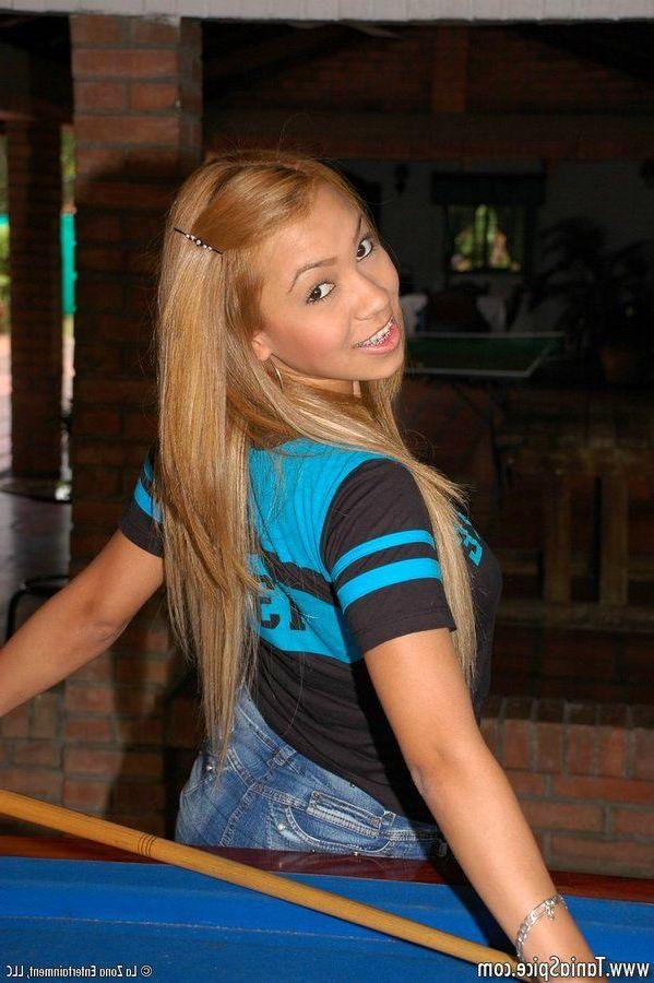15P Pictures of teen Tania Spice stripping on a pool table