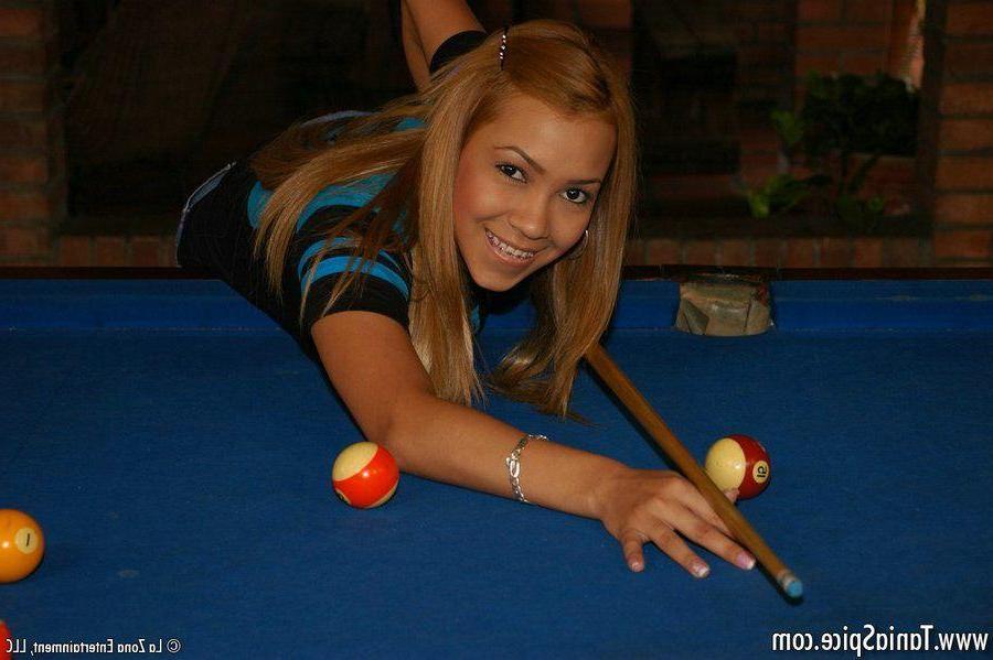 15P Pictures of teen Tania Spice stripping on a pool table