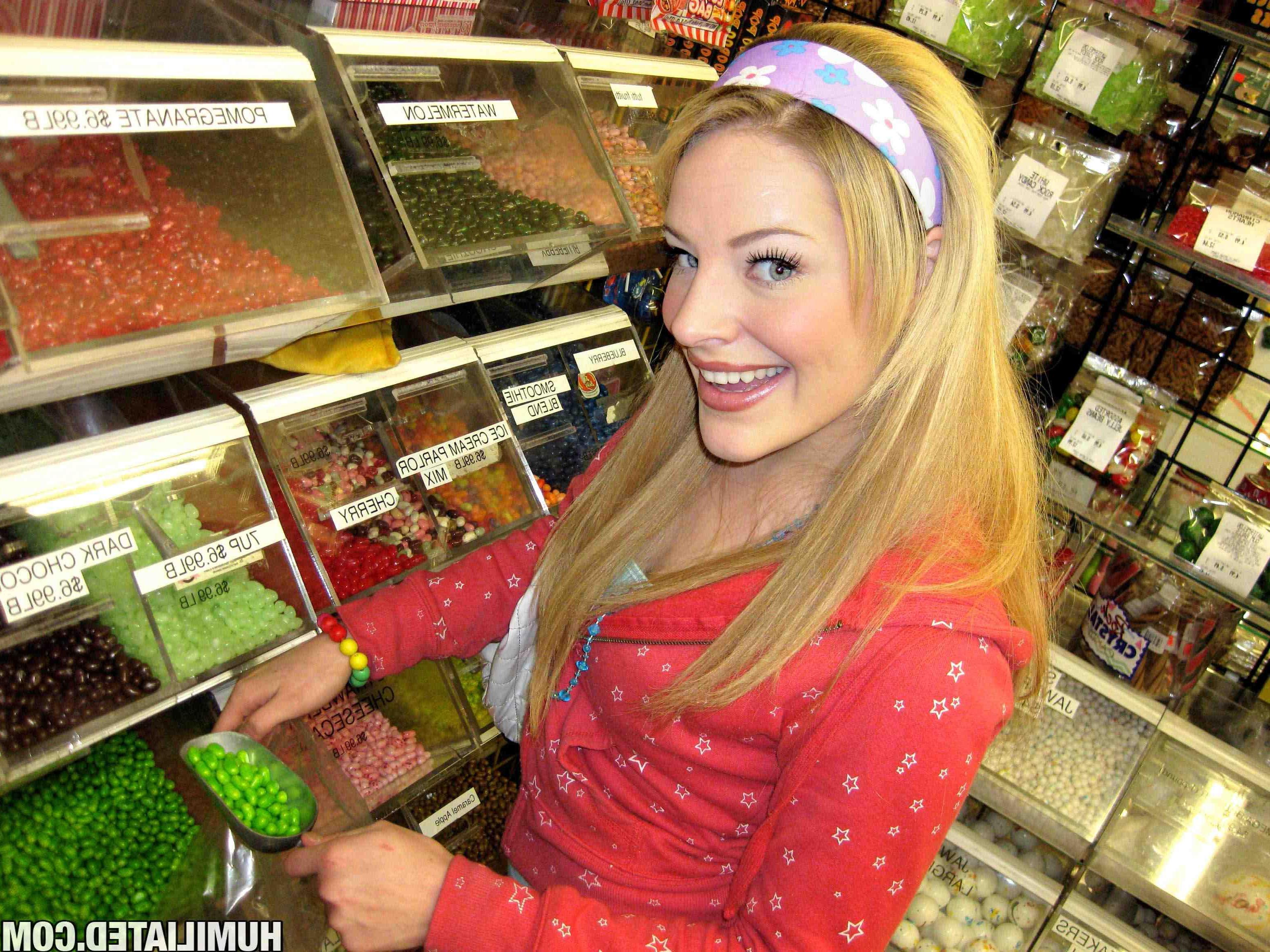 16P Teen hottie Ally Ann gets convinced into bondage and hardcore fucking at a candy store